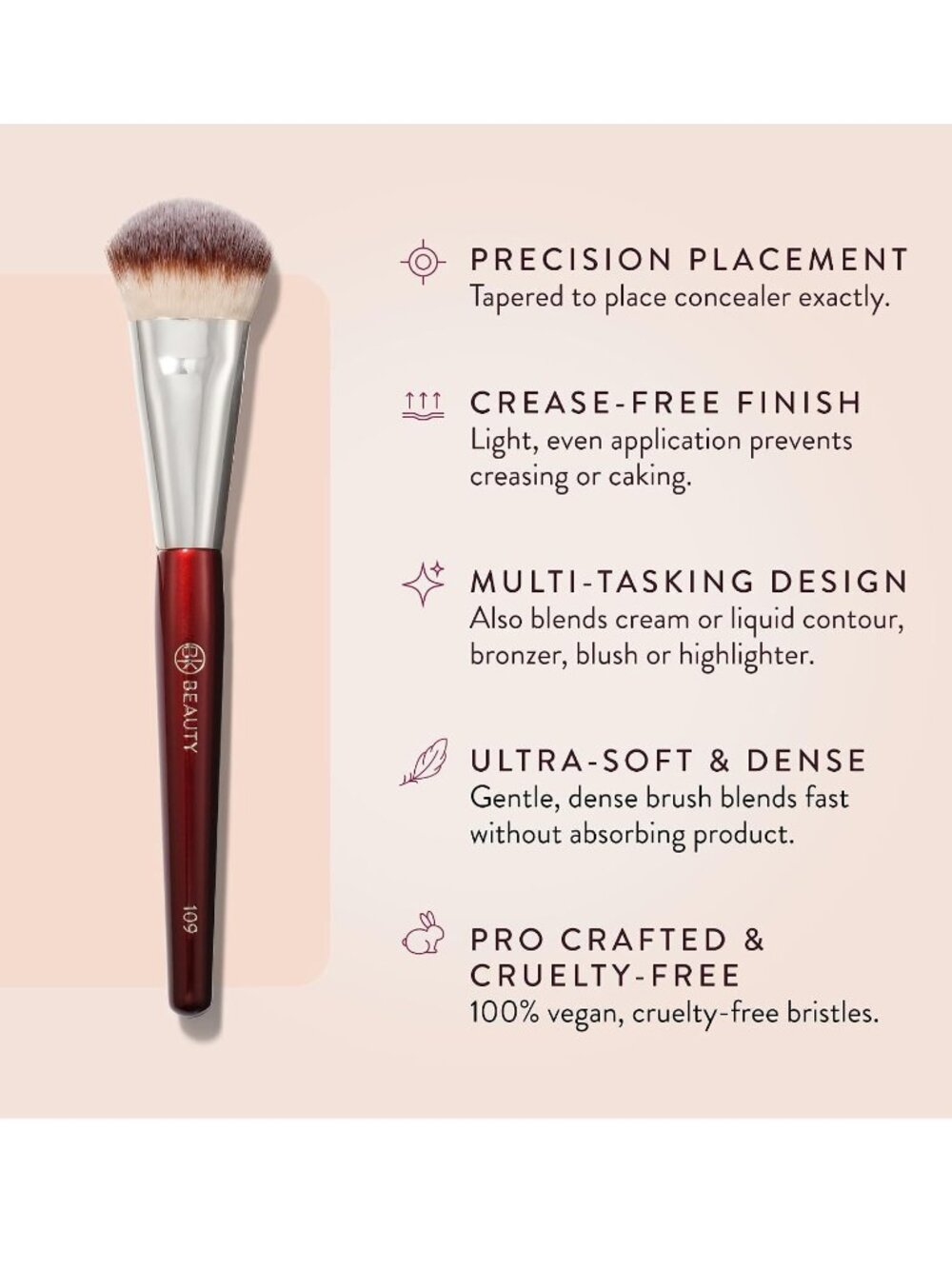 BK BEAUTY 109 Mini Contoured Foundation Brush for Liquid & Cream - Picture 2 of 7